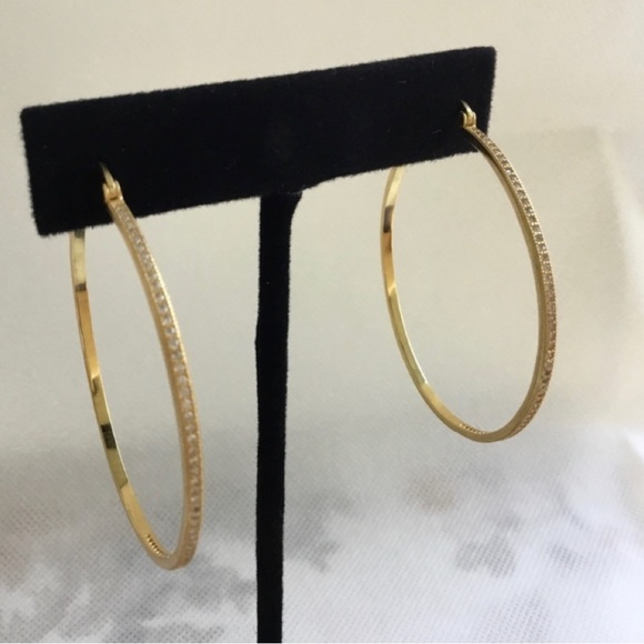 Clearance, Last Pair $28 Firm! Yellow Gold Plated Cz Round Hoop - Picture 9 of 9